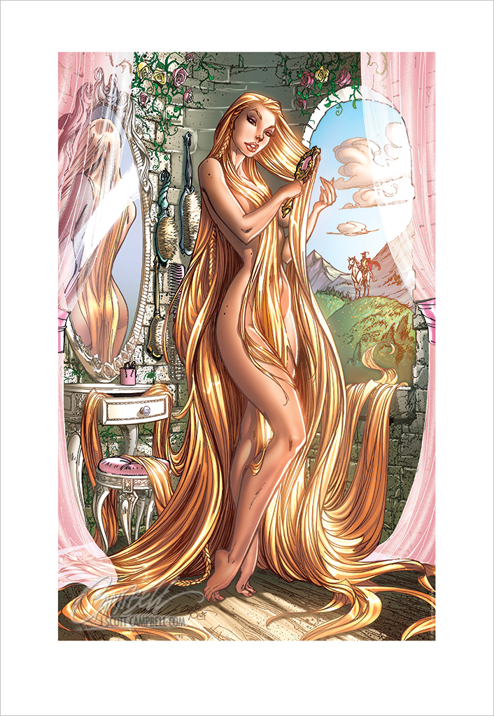 D*m様 【美品】トリシア RAPUNZEL & PASCAL 原画 直筆サイン J. Scott Campbell FTF Rapunzel 2011 Print 13x19