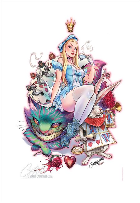 【ALICE IN WONDERLAND】手描き イラスト アート J. Scott Campbell FTF Alice in Wonderland 2024 Print