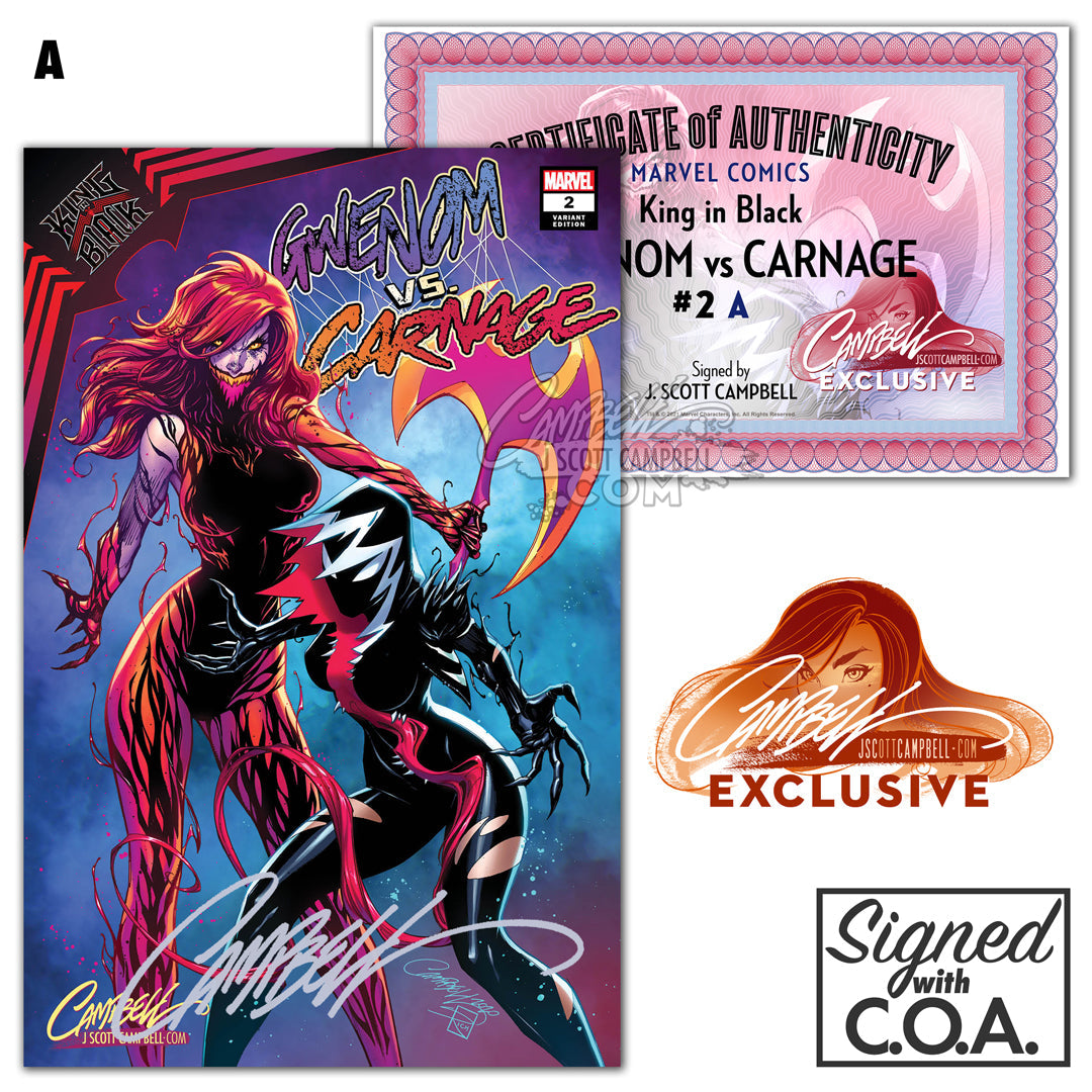 Gwenom vs. Carnage #2 cover A and #2 cover C J. Scott Campbell selling Exclusive MNT/NM